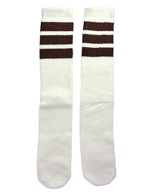 SkaterSocks ロングソックス 靴下 男女兼用 ソックス スケボー チューブソックス Knee high White tube socks with Dark Brown stripes style 1 (22インチ) SKATE SK8