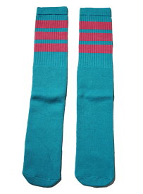 SkaterSocks (スケーターソックス) ロングソックス 靴下 男女兼用 ソックス スケボー チューブソックス Knee high Aqua tube socks with BubbleGum Pink stripes style 1 (Made in Italy) (22インチ) SKATE SK8 スケートボード