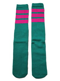 SkaterSocks (スケーターソックス) ロングソックス 靴下 男女兼用 ソックス スケボー チューブソックス Knee high Teal tube socks with Hot Pink stripes style 1 (Made in Italy) (22インチ) SKATE SK8 スケートボード