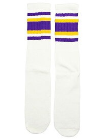 SkaterSocks ロングソックス 靴下 男女兼用 ソックス スケボー チューブソックス Knee high White tube socks with Purple-Gold stripes style 4 (22インチ) SKATE SK8