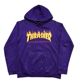 Thrasher (スラッシャー) US パーカー プルオーバー Flame Logo Pullover Hood Purple スケボー SKATE SK8 スケートボード