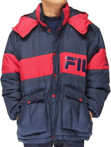 FILA Heritage (�t�B��) �_�E���W���P�b�g �t�[�h�t�� �R�[�g Hood Down Jacket Navy×Red �����Y �_�E�� �W���P�b�g