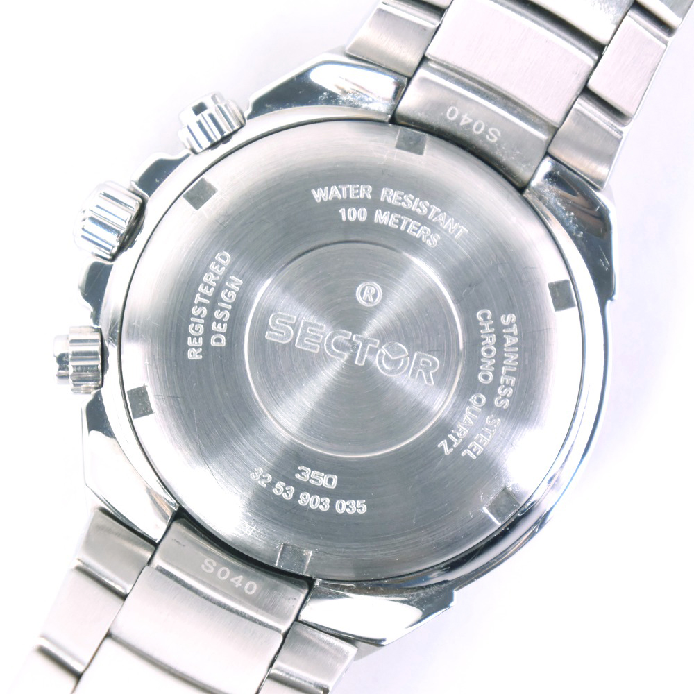 【SECTOR】セクター クロノグラフ 350 100M ステンレススチール シルバー クオーツ メンズ 青文字盤 腕時計【中古】A-ランク |  質にしきの【ブランド販売・買取】