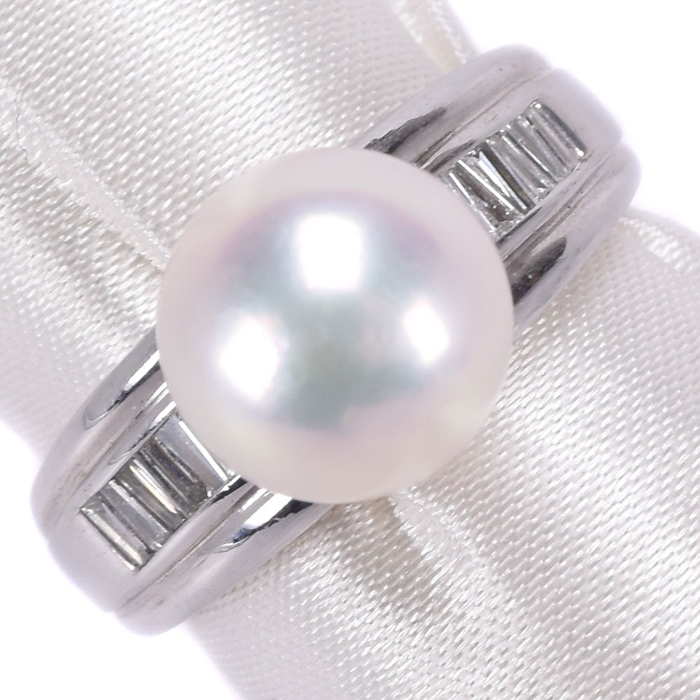 真珠9.0 ｍｍ Pt900プラチナ×パール×ダイヤモンド 16.5号 レディース リング・指輪Aランク