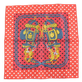 【スーパーセール10%OFF対象】エルメス HERMES カレ42 スカーフ ハート シルク 赤 Carree42 レディース【未使用】Sランク