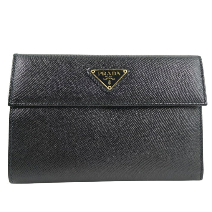 楽天市場】【PRADA】プラダ がま口 サフィアーノ レザー 黒 NERO 