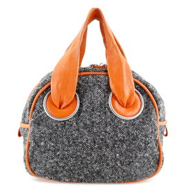 ボッテガヴェネタ BOTTEGAVENETA ハンドバッグ ウール×カーフ イタリア製 グレー/オレンジ ファスナー レディース【中古】