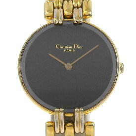 クリスチャンディオール Dior バギラ 腕時計 46.154.3 金メッキ スイス製 クオーツ アナログ表示 黒文字盤 Bagira レディース【中古】