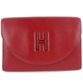 【スーパーセール10%OFF対象】エルメス HERMES Hロゴ クラッチバッグ ヴィンテージ ヴォーエプソン ルージュヴィフ フランス製 1989年 赤 〇S スナップボタン H logo レディース【中古】