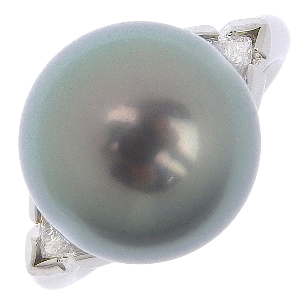 真珠12.7ｍｍ Pt900プラチナ×ブラックパール（黒蝶真珠）×ダイヤモンド 12号 シルバー 0.21 レディース リング・指輪A ランク