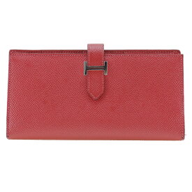 【スーパーセール10%OFF対象】エルメス HERMES ベアンスフレ 長財布 ヴォーエプソン フランス製 2014年 赤 □R ベルト金具 Beansufla レディース【中古】