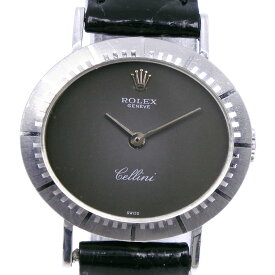 ロレックス ROLEX チェリーニ 腕時計 cal.1601 4081/9 K18ホワイトゴールド×クロコダイル 黒 手巻き グレー文字盤 Cherini レディース【中古】