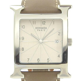 エルメス HERMES Hウォッチ 腕時計 HH1.810 ステンレススチール×レザー スイス製 2013年 シルバー/ベージュ □Q クオーツ アナログ表示 ベージュ文字盤 H watch メンズ【中古】