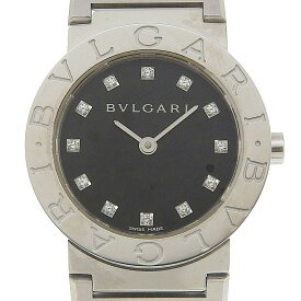 ブルガリ BVLGARI ブルガリブルガリ 腕時計 12Pダイヤ BZ26SS ステンレススチール スイス製 クオーツ アナログ表示 黒文字盤 Bulgari Bulgari レディース【中古】A-ランク