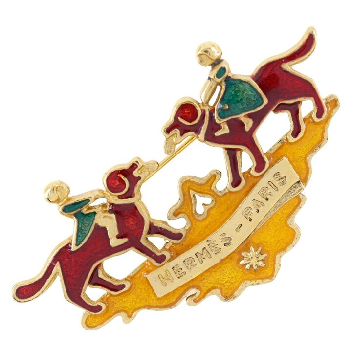 楽天市場】エルメス HERMES 犬と少女 ブローチ 七宝焼き 金メッキ 