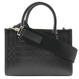 バーバリー BURBERRY エンボスチェック ハンドバッグ 2WAYショルダー カーフ イタリア製 黒 斜め掛け 手提げ 2way オープン Embossed Check レディース【中古】Aランク