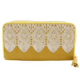 エンディミオン・スプリング Endymion Spring 本革刺繍 長財布 ラウンドファスナー 黄色 ファスナー Genuine Leather Embroidery レディース【中古】A+ランク