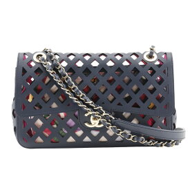 シャネル CHANEL チェーンショルダー ショルダーバッグ パンチング AS2376 カーフ イタリア製 紺 斜め掛け 肩掛け A5 ターンロック ChainShoulder レディース【中古】Aランク