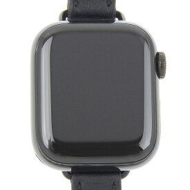 アップルウォッチ × エルメス HERMES Apple Watch Series7 45mm GPS ステンレススチール レザーベルト 黒文字盤 スマートウォッチ レディース スイス製 2021年 中古 Aランク