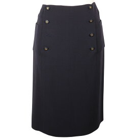 シャネル CHANEL ココマーク ダブルボタン スカート ヴィンテージ P07931V04916 97P ウール フランス製 1997年 紺 COCO Mark Double Button レディース【中古】