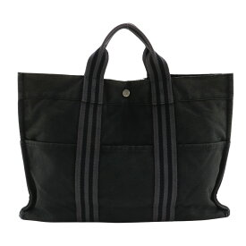 【スーパーセール10％OFF対象】エルメス HERMES フールトゥMM ハンドバッグ トートバッグ キャンバス 黒 手提げ A4 スナップボタン Fourre ToutMM ユニセックス【中古】B-ランク