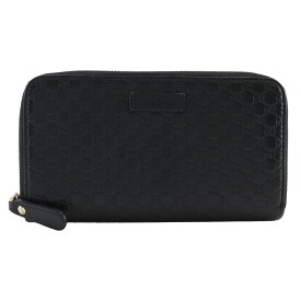 グッチ GUCCI ラウンドファスナー 長財布 GGマイクロ アウトレット 449391 シマレザー 黒 ファスナー Zip Around ユニセックス【中古】
