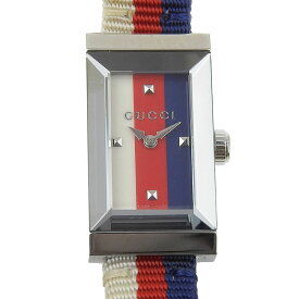 グッチ GUCCI Gフレーム 腕時計 トリコロール YA147502/147.5 ステンレススチール×キャンバス クオーツ アナログ表示 マルチカラー文字盤 G frame レディース【中古】Aランク
