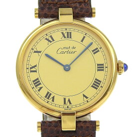 カルティエ CARTIER マスト ヴァンドーム 腕時計 cal.690 3978213 シルバー925×リザード クオーツ アナログ表示 ゴールド文字盤 Must Vendome ユニセックス【中古】A+ランク