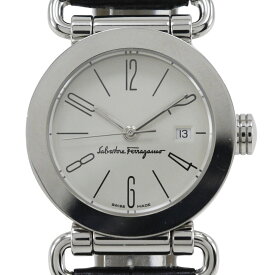 サルヴァトーレフェラガモ Salvatore Ferragamo 腕時計 ステンレススチール×レザー クオーツ アナログ表示 ホワイト文字盤 レディース【中古】A-ランク