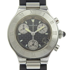 カルティエ CARTIER クロノスカフ 腕時計 マスト21 ヴァンテアン W10198U2 ステンレススチール×ラバー クオーツ クロノグラフ 黒文字盤 CHRONOSCAPH レディース【中古】