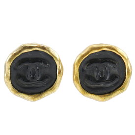 シャネル CHANEL ココマーク イヤリング ヴィンテージ 金メッキ 1995年 黒 95P 約23.1g COCO Mark レディース【中古】