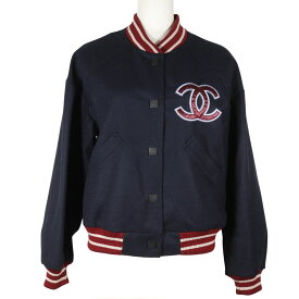 シャネル CHANEL ベースボール スタジアムジャケット スタジャン スポーツライン 04P P23442 ウール 2004年 紺 Baseball Stadium Jacket レディース【中古】Aランク