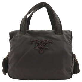 【全品ポイント5倍+お買い得クーポン】プラダ PRADA ビーズロゴ ハンドバッグ B3763 ナイロン 茶 手提げ A5 ファスナー Beads logo レディース【中古】