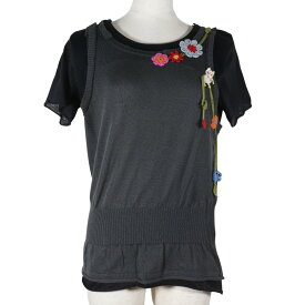 オレボレブラ OLLEBOREBLA ベストデザイン 半袖Tシャツ フラワー コットン×ポリエステル グレー/黒 フラワー Best Design レディース【中古】