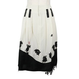 オレボレブラ OLLEBOREBLA フレアスカート スカート ぶたさん ポリエステル×レーヨン 白/黒 flare skirt レディース【中古】A-ランク