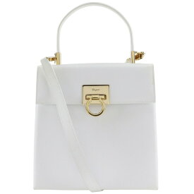 サルヴァトーレフェラガモ Salvatore Ferragamo ガンチーニ ハンドバッグ 2WAYショルダー AQ-21 0160 レザー 白 肩掛け 手提げ 2way フラップ Gancini レディース【中古】