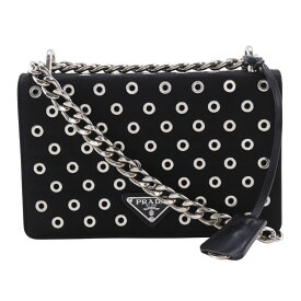 プラダ PRADA チェーンショルダー ショルダーバッグ パンチング ナイロン 黒 斜め掛け 肩掛け マグネットタイプ ChainShoulder レディース【中古】A-ランク