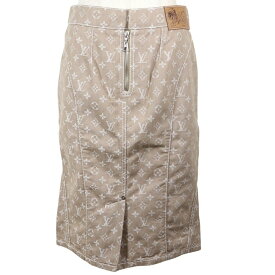 ルイ・ヴィトン LOUIS VUITTON モノグラムデニム スカート タイト コットン×ポリエステル 茶 Monogram denim レディース【中古】Aランク