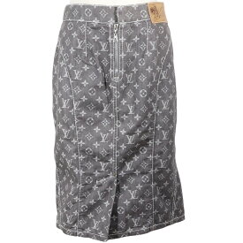 ルイ・ヴィトン LOUIS VUITTON モノグラムデニム スカート タイト コットン×ポリエステル グレー Monogram denim レディース【中古】A-ランク
