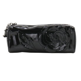 シャネル CHANEL カメリア ポーチ エナメル 黒 ファスナー Camelia レディース【中古】