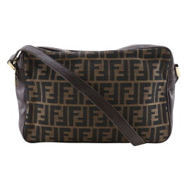フェンディ FENDI ズッカ ショルダーバッグ ナイロンキャンバス×レザー 茶 斜め掛け 肩掛け A5 ファスナー Zucca レディース【中古】