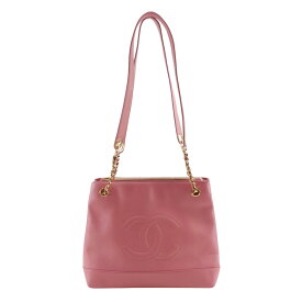 シャネル CHANEL チェーントート トートバッグ ココマーク ロングショルダー カーフ ピンク 肩掛け 手提げ A5 ファスナー Chain tote レディース【中古】
