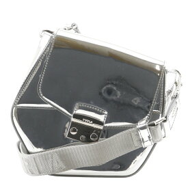 フルラ Furla メトロポリス プリズマ ショルダーバッグ パテントレザー シルバー 斜め掛け 肩掛け フラップ Metropolis Prisma レディース【中古】