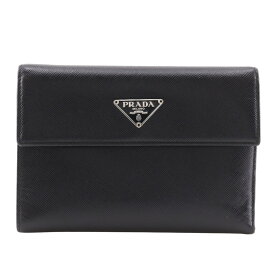 プラダ PRADA 二つ折り財布 M510A サフィアーノ NERO 黒 スナップボタン レディース【中古】