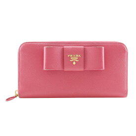 プラダ PRADA リボン 長財布 1ML506 サフィアーノ PEONIA ピンク リボン ファスナー ribbon レディース【中古】