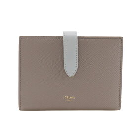 セリーヌ CELINE ミディアムストラップウォレット 二つ折り財布 レザー グレー スナップボタン Medium strap wallet ユニセックス【中古】