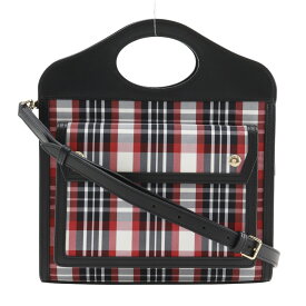 バーバリー BURBERRY ミニポケットバッグ ハンドバッグ 2WAYショルダー チェック 8035841 カーフ×ナイロン 黒/赤 斜め掛け 肩掛け 手提げ 2way オープン mini pocket bag レディース【中古】A+ランク