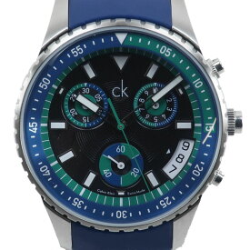 カルバンクライン Calvin Klein Challenge チャレンジ 腕時計 K32173 ステンレススチール×ラバー 青 クオーツ クロノグラフ 黒文字盤 Challenge メンズ【中古】A-ランク