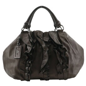 プラダ PRADA フリル トートバッグ BR3987 レザー 茶 手提げ A4 スナップボタン Frill レディース【中古】