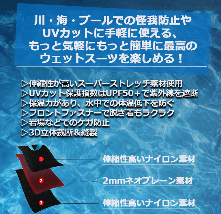 楽天市場】2mm ウェットスーツ(上のみ）タッパー ジャケット